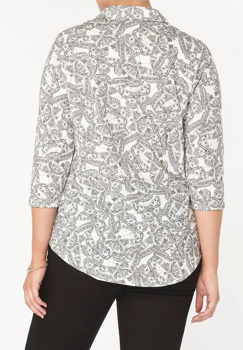 EVANS - Butterfly Print Shirt Black and White