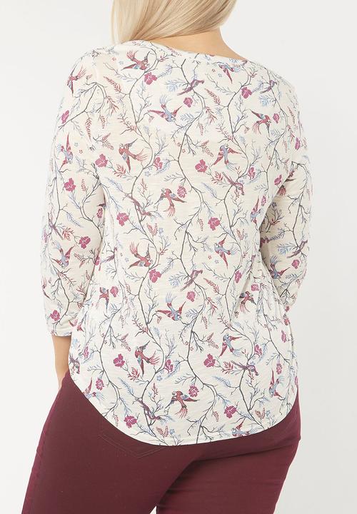 EVANS - Bird Print T-Shirt Off White