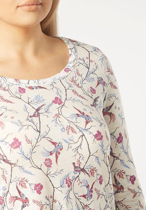 EVANS - Bird Print T-Shirt Off White