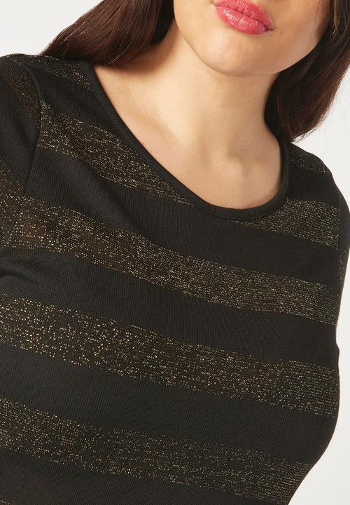 EVANS - Striped Short Sleeve Top Gold