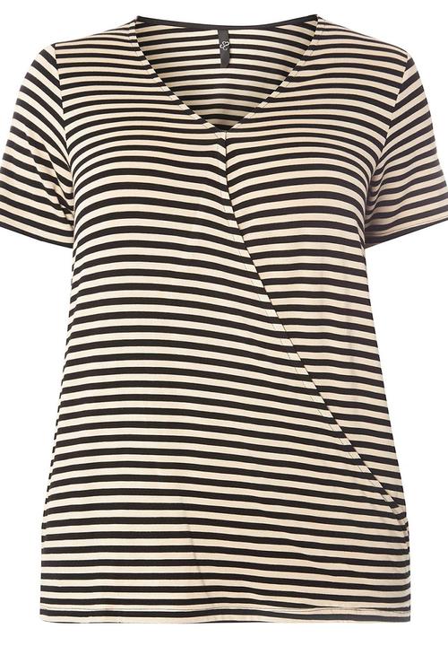 EVANS - Striped Wrap Top Black and White