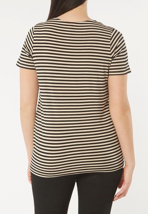 EVANS - Striped Wrap Top Black and White