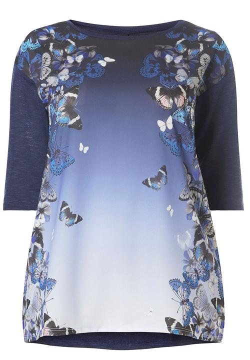 EVANS - Butterfly Print T-Shirt Mid Blue
