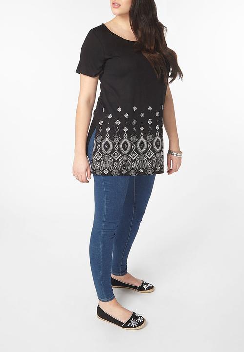 EVANS - Border Print Tee Black