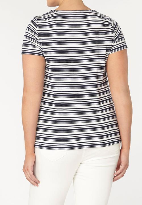 EVANS - Stripe Lace-up Tee Blue and White