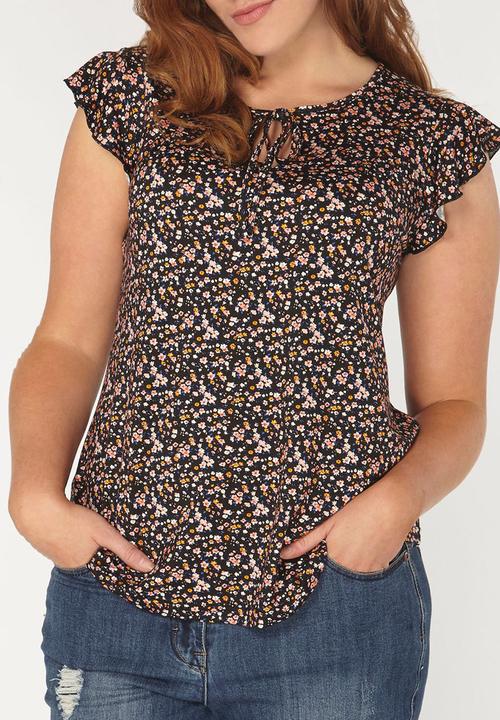 EVANS - Frill Sleeve Top Multi-colour