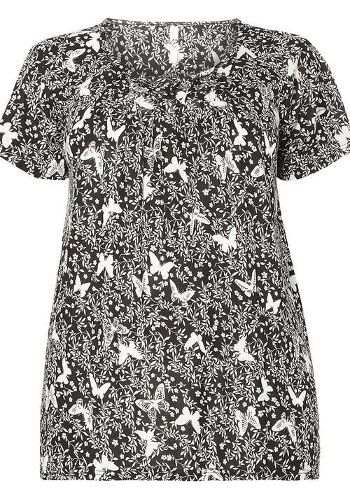 EVANS - Honeycomb Floral Blouse Black and White