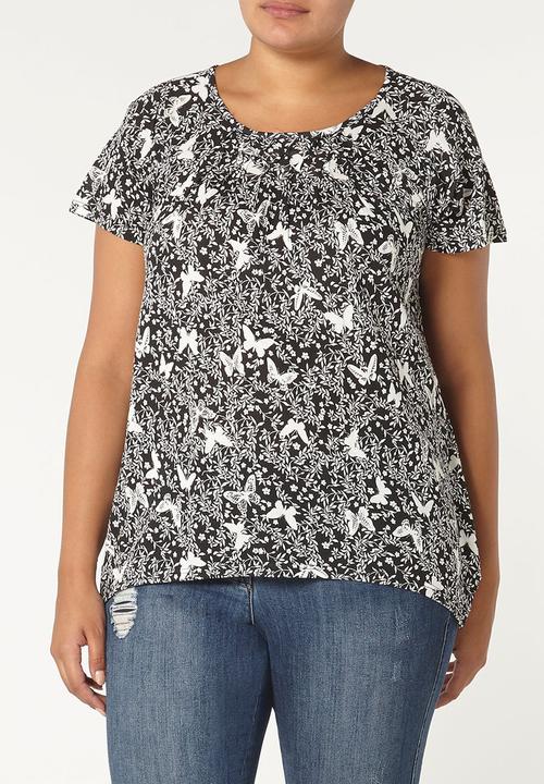 EVANS - Honeycomb Floral Blouse Black and White