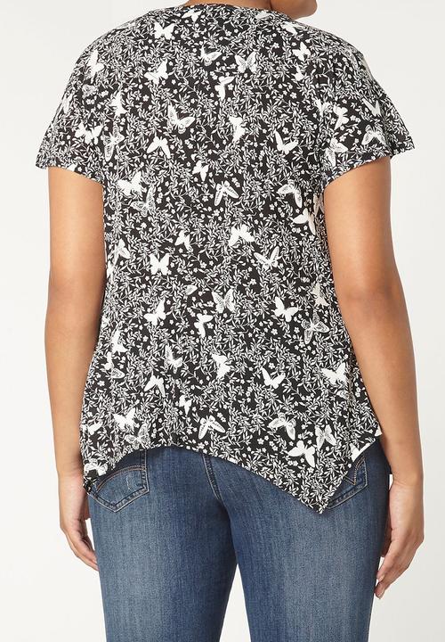 EVANS - Honeycomb Floral Blouse Black and White
