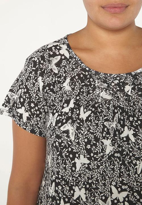 EVANS - Honeycomb Floral Blouse Black and White