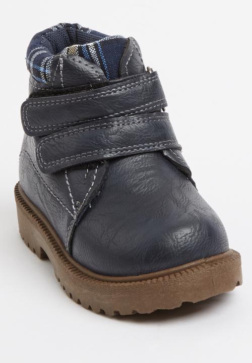 Foot Focus - Velcro strap boot with check detail Navy