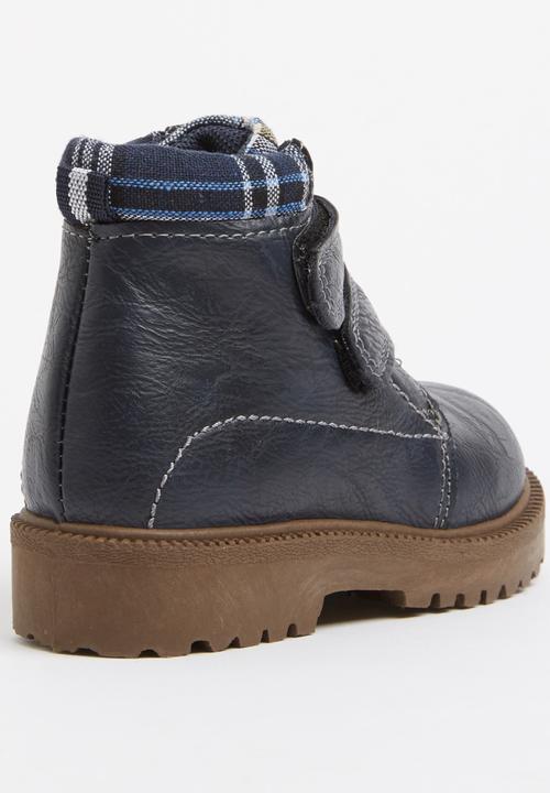 Foot Focus - Velcro strap boot with check detail Navy