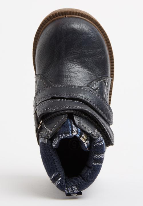 Foot Focus - Velcro strap boot with check detail Navy