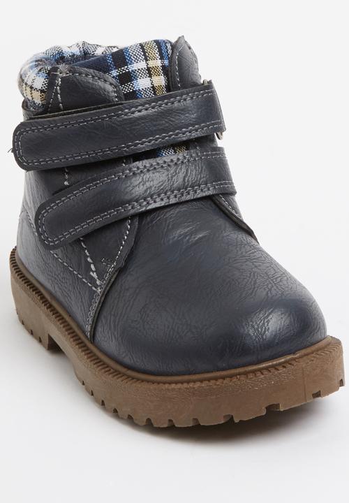 Foot Focus - Velcro strap boot with check detail Navy