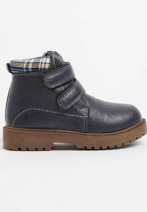 Foot Focus - Velcro strap boot with check detail Navy