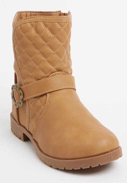 Foot Focus - Girls Boot with Flower Buckle Camel/Tan