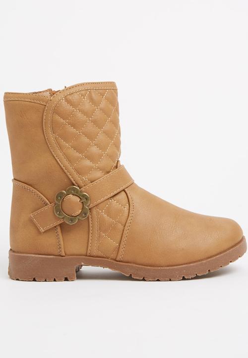 Foot Focus - Girls Boot with Flower Buckle Camel/Tan