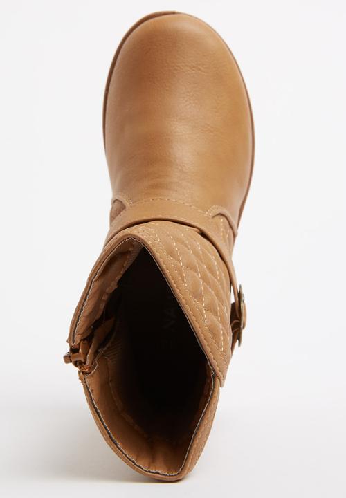 Foot Focus - Girls Boot with Flower Buckle Camel/Tan