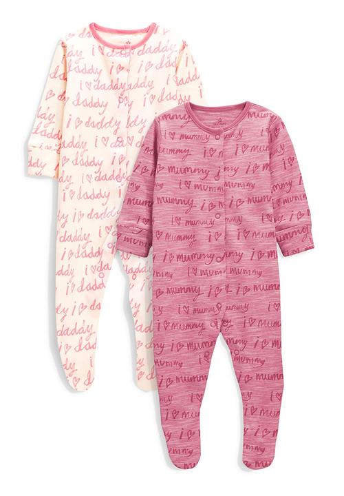Next - Two Pack Mum And Dad Sleepsuits Mid Pink