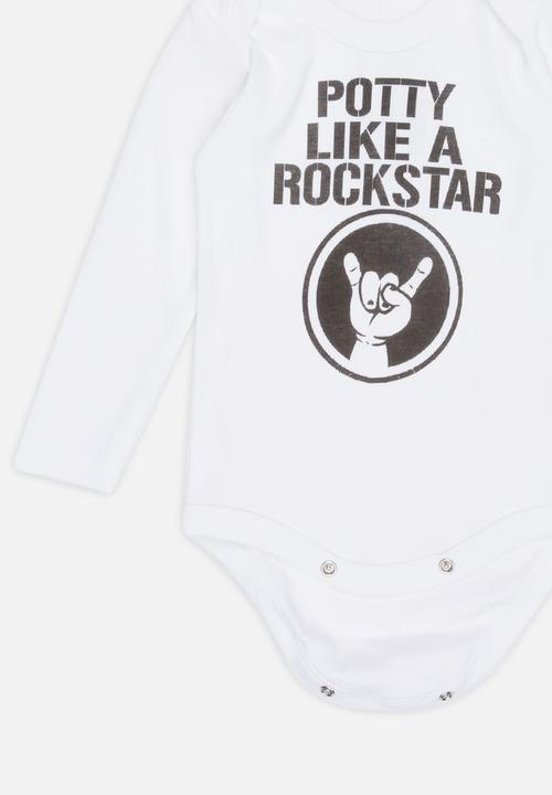Funky Shop - Potty like a rockstar baby grow - white