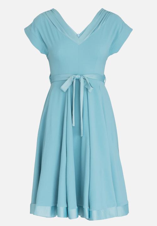 AMANDA LAIRD CHERRY - Mia Satin-like Belted Dress Blue