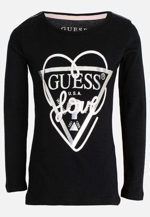 GUESS - Girls Love Tri Heart Tee Black