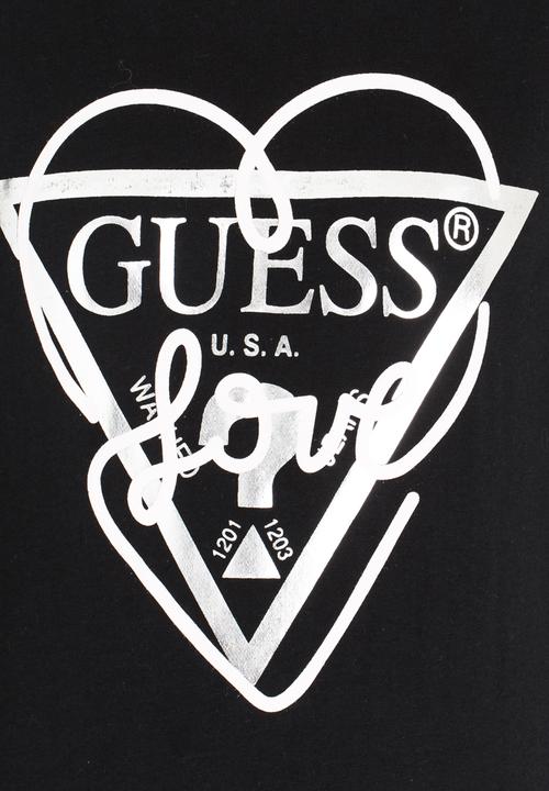 GUESS - Girls Love Tri Heart Tee Black