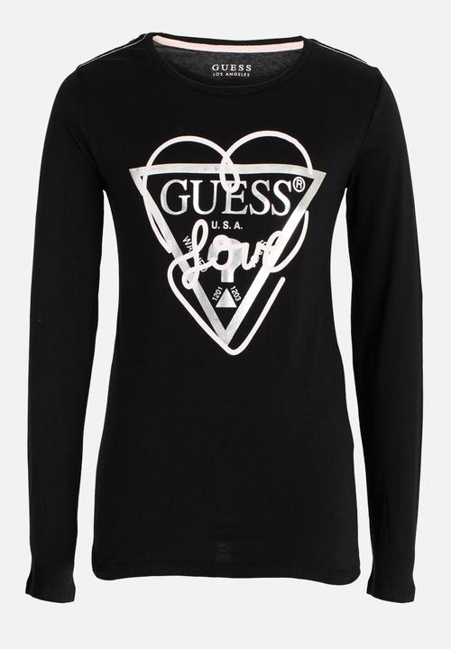 GUESS - Girls Love Tri Heart Tee Black