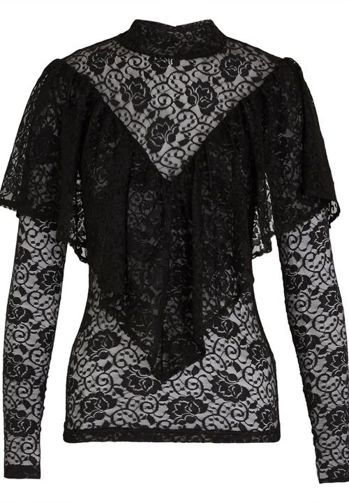 STYLE REPUBLIC - Lace Frill Top Black