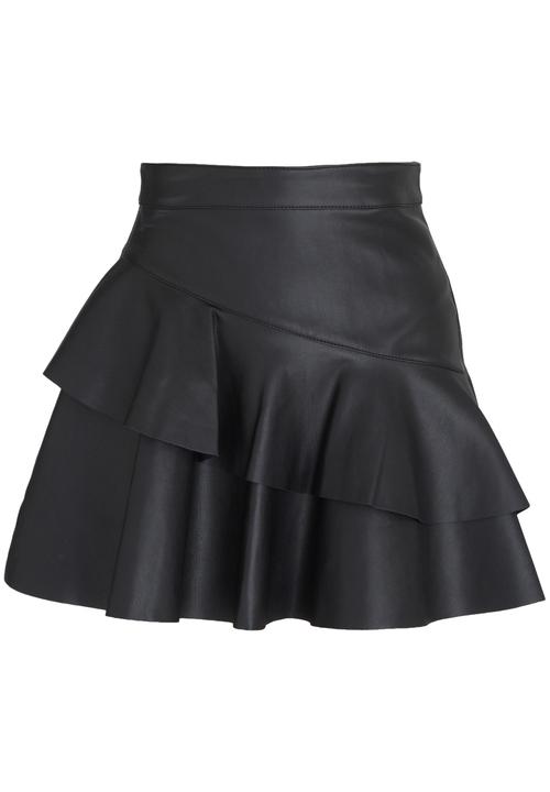 ONLY - Emma Leather Look Frill Skirt Black