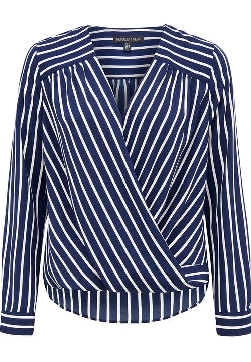 Forever New (Spree) - Sylvia Stripe Wrap Blouse Blue and White
