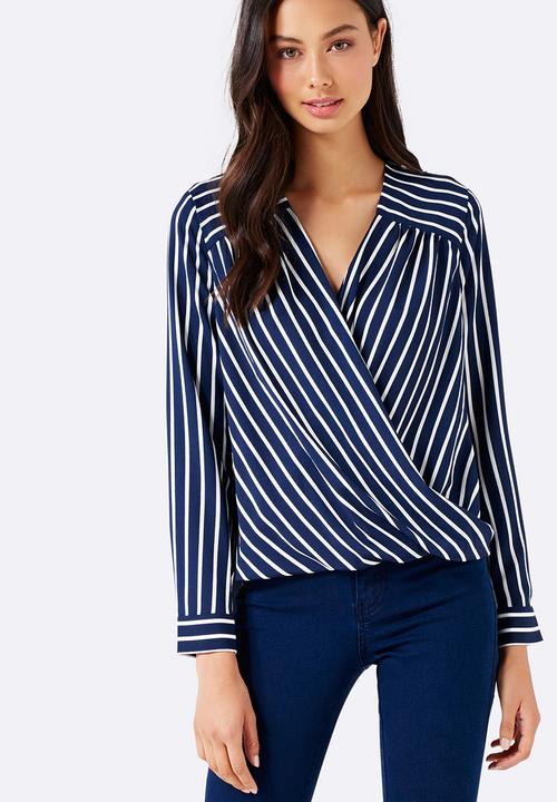 Forever New (Spree) - Sylvia Stripe Wrap Blouse Blue and White