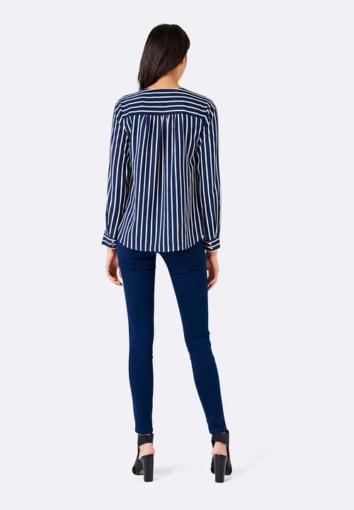 Forever New (Spree) - Sylvia Stripe Wrap Blouse Blue and White