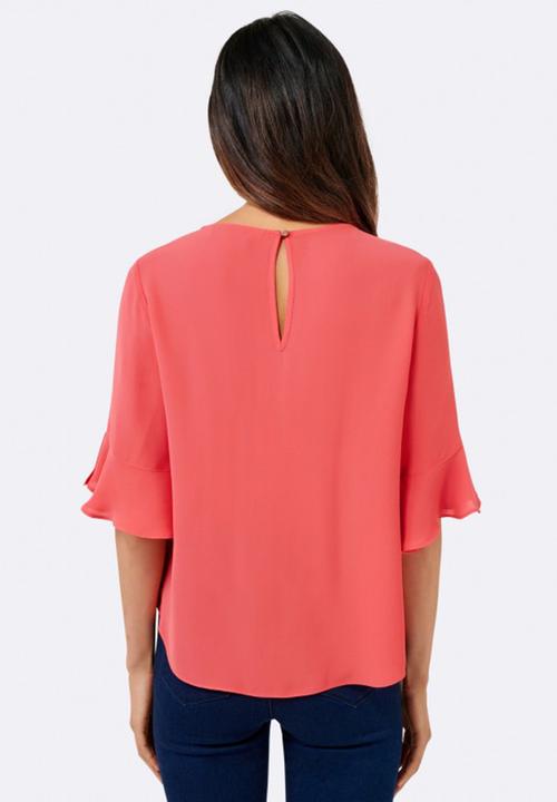 Forever New (Spree) - Lana Frill Sleeve Boxy Blouse Coral