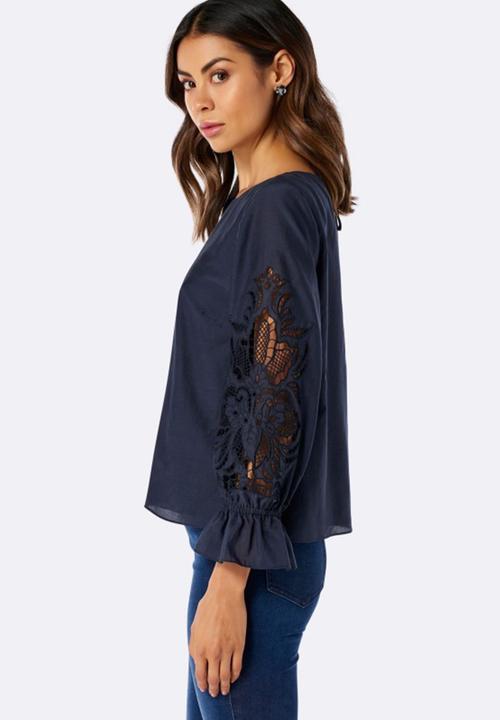 Forever New (Spree) - Flora Embroidered Sleeve Blouse Navy