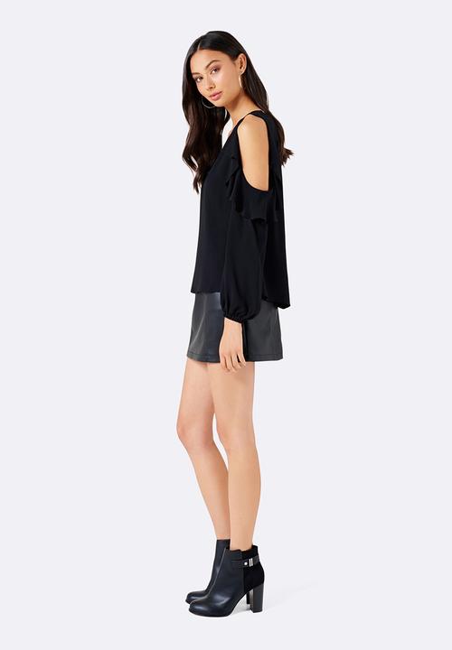 Forever New (Spree) - Anri Cold Shoulder Ruffle Blouse Black