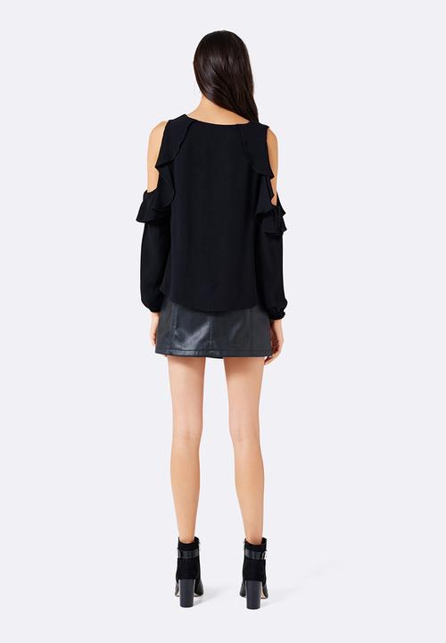 Forever New (Spree) - Anri Cold Shoulder Ruffle Blouse Black