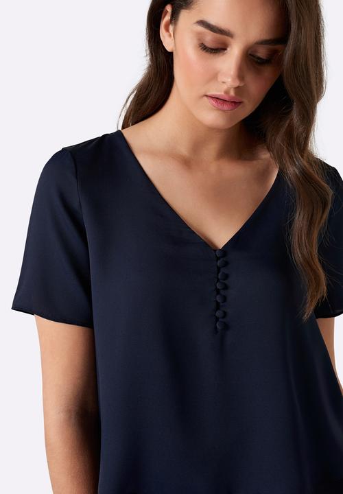 Forever New (Spree) - Aria Self Covered Button Essential Top Navy