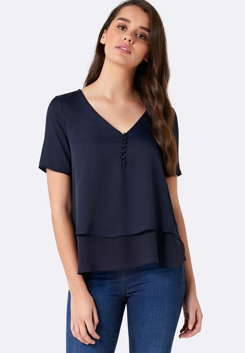 Forever New (Spree) - Aria Self Covered Button Essential Top Navy