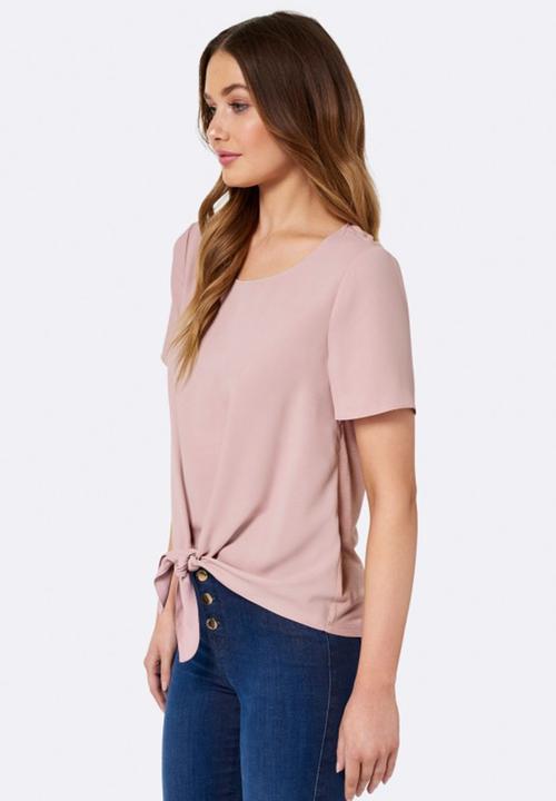 Forever New (Spree) - Tilly Tie Front Tee Pale Pink