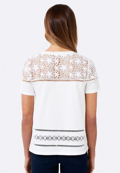 Forever New (Spree) - Gisele Lace Trim Tee Off White