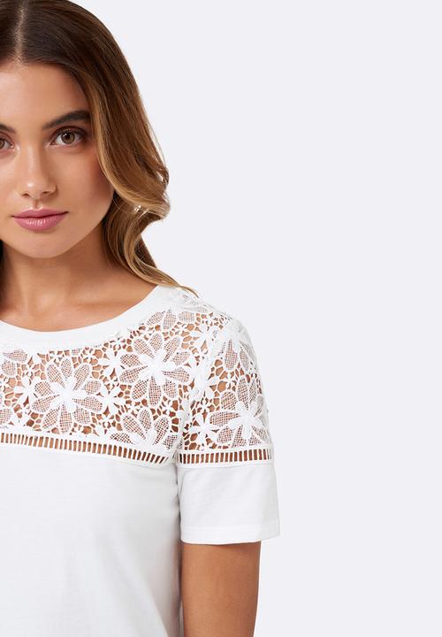 Forever New (Spree) - Gisele Lace Trim Tee Off White