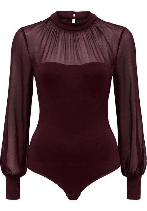 Forever New (Spree) - Joseline Sheer Yoke Bodysuit Dark Purple