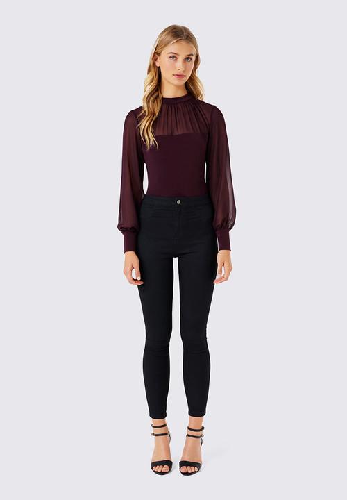 Forever New (Spree) - Joseline Sheer Yoke Bodysuit Dark Purple