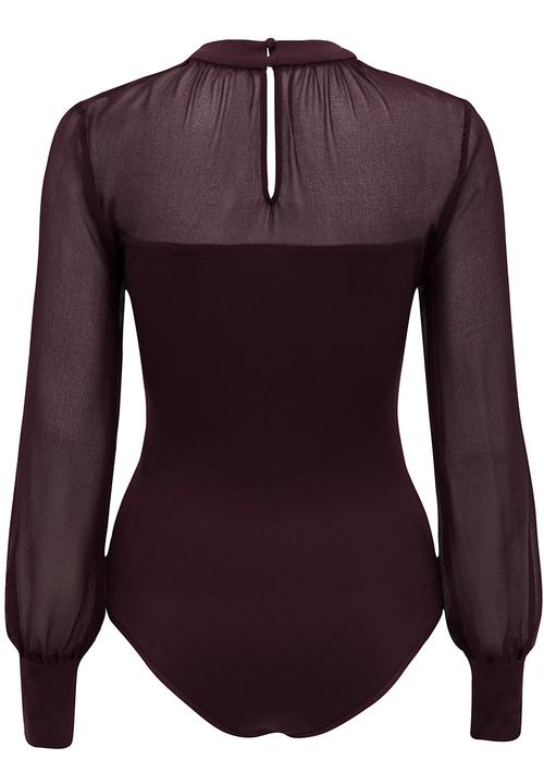 Forever New (Spree) - Joseline Sheer Yoke Bodysuit Dark Purple