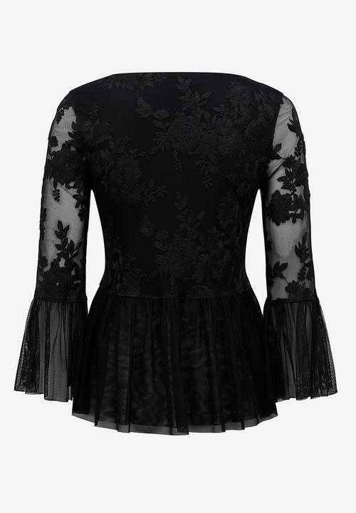 Forever New (Spree) - Tahenna Floral Mesh Top Black