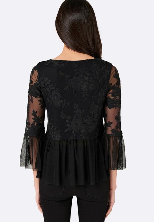 Forever New (Spree) - Tahenna Floral Mesh Top Black
