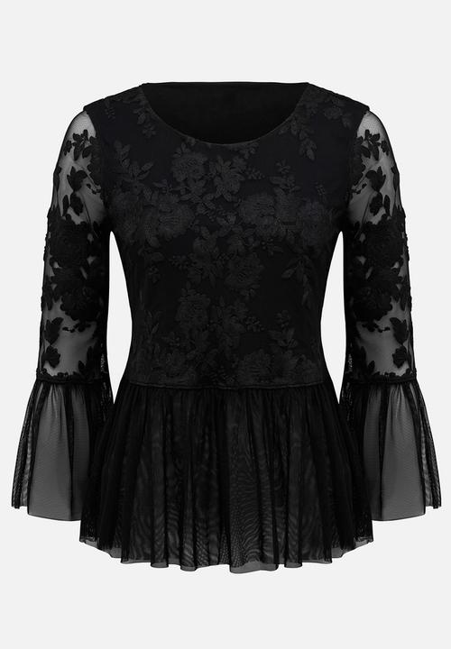 Forever New (Spree) - Tahenna Floral Mesh Top Black
