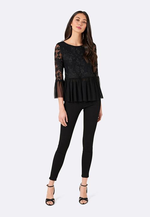 Forever New (Spree) - Tahenna Floral Mesh Top Black