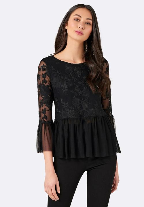 Forever New (Spree) - Tahenna Floral Mesh Top Black